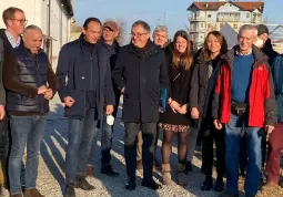 Il sindaco, Marco Gallo, con il presidente della Regione Piemonte, Alberto Cirio, a Busca nel febbraio 2022 in occasione della  presentazione dei progetti  Strada dei Cannoni ed ecomuseo